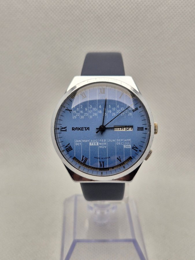 Vintage blue Raketa perpetual Calendar mechanical USSR watch