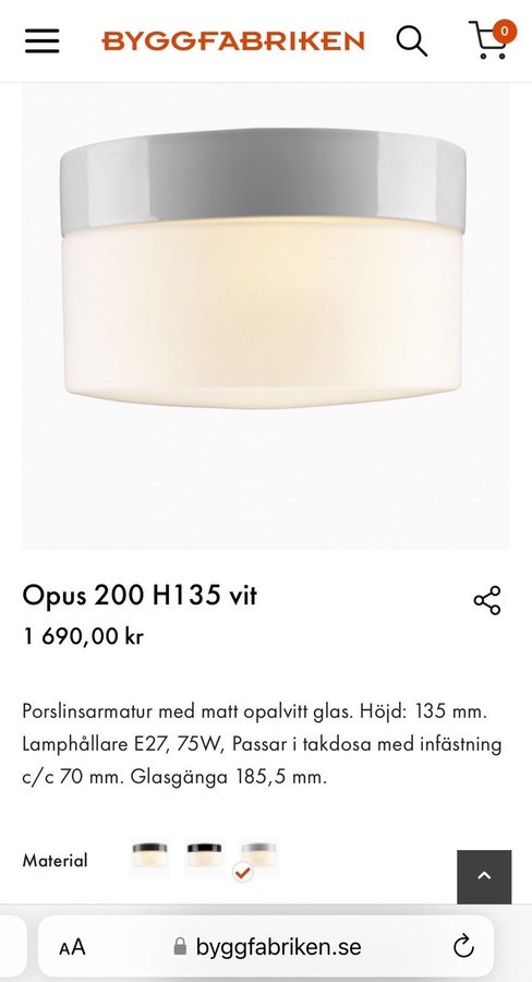 IFO Electric Opus 200 H135 Tak/vägg lampa nytt pris 1500kr