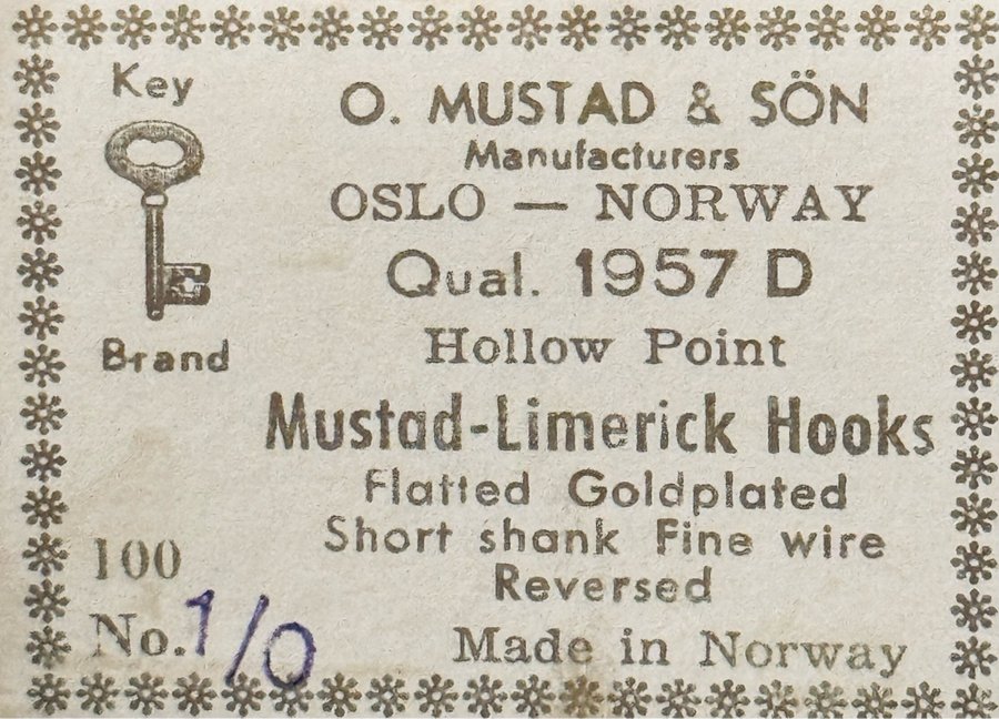 MUSTAD 1/0 Qual 1957 D . Krok jag inte lagt upp tidigare! 100st i sin ask !+++