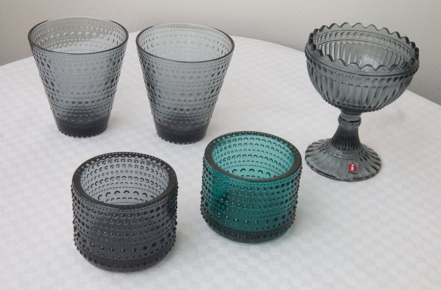 5 st Iittala Glas skål och värmeljus Konstglas Glasskål Kastehelmi Marimekko