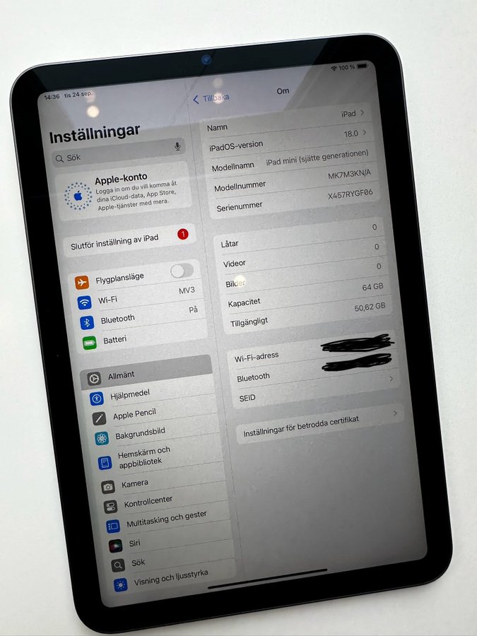 iPad mini (6:e generationen) Wi-Fi 64GB. Bra skick, laddare, originalförpackning