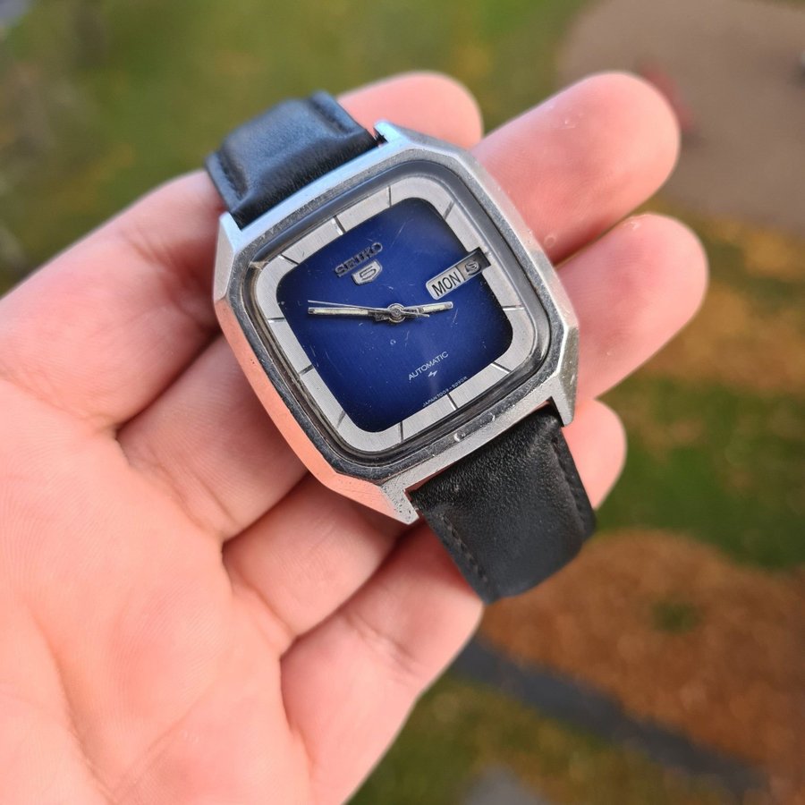 Unik Stor Vintage Seiko 5 Automatisk Klocka,Blå