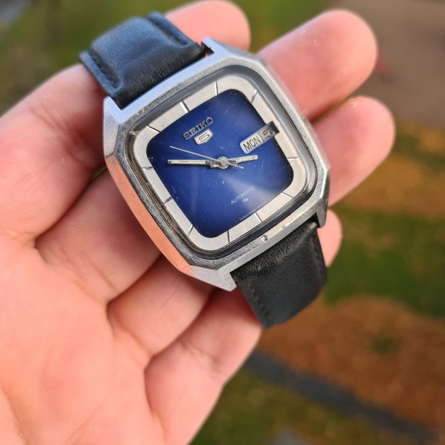 Unik Stor Vintage Seiko 5 Automatisk Klocka,Blå