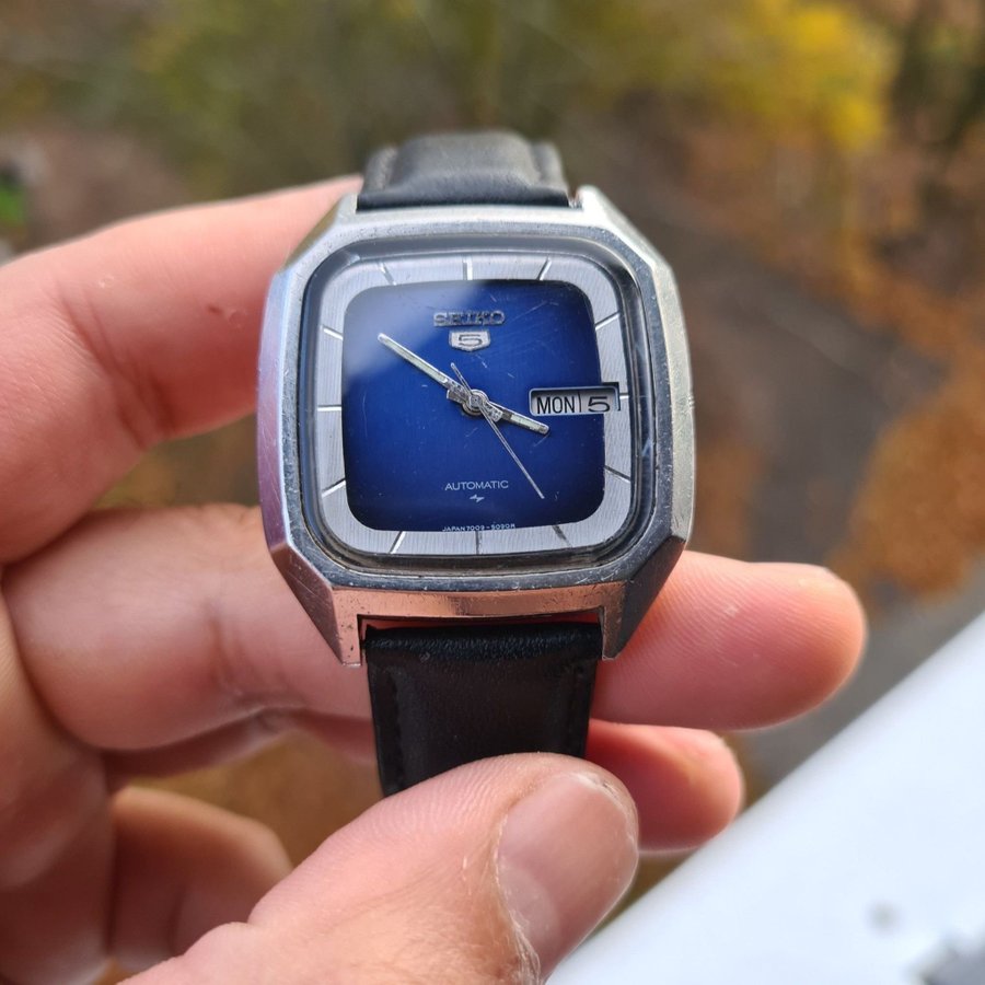 Unik Stor Vintage Seiko 5 Automatisk Klocka,Blå