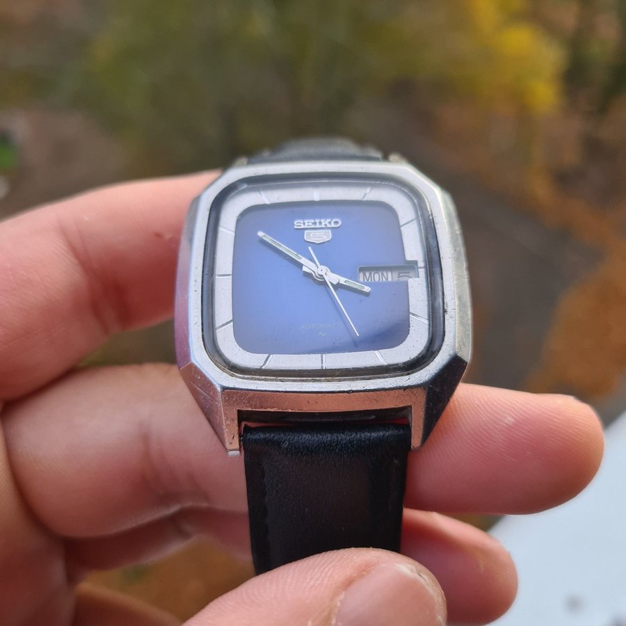 Unik Stor Vintage Seiko 5 Automatisk Klocka,Blå