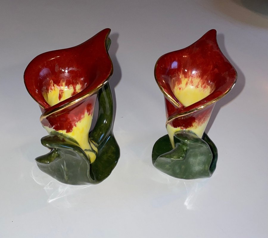 Två Vintage Calla Lilly Ljusstakar Art Nouveu