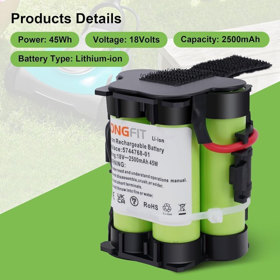 Batteri 5744768-01 för Gardena, 18.0V, 2500 mAh