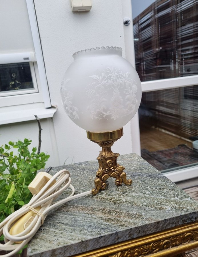 Bordslampa, mässing, glas, vintage