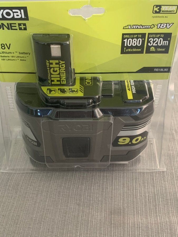 Ryobi ONE+ 18V 9.0Ah batteri NYTT!