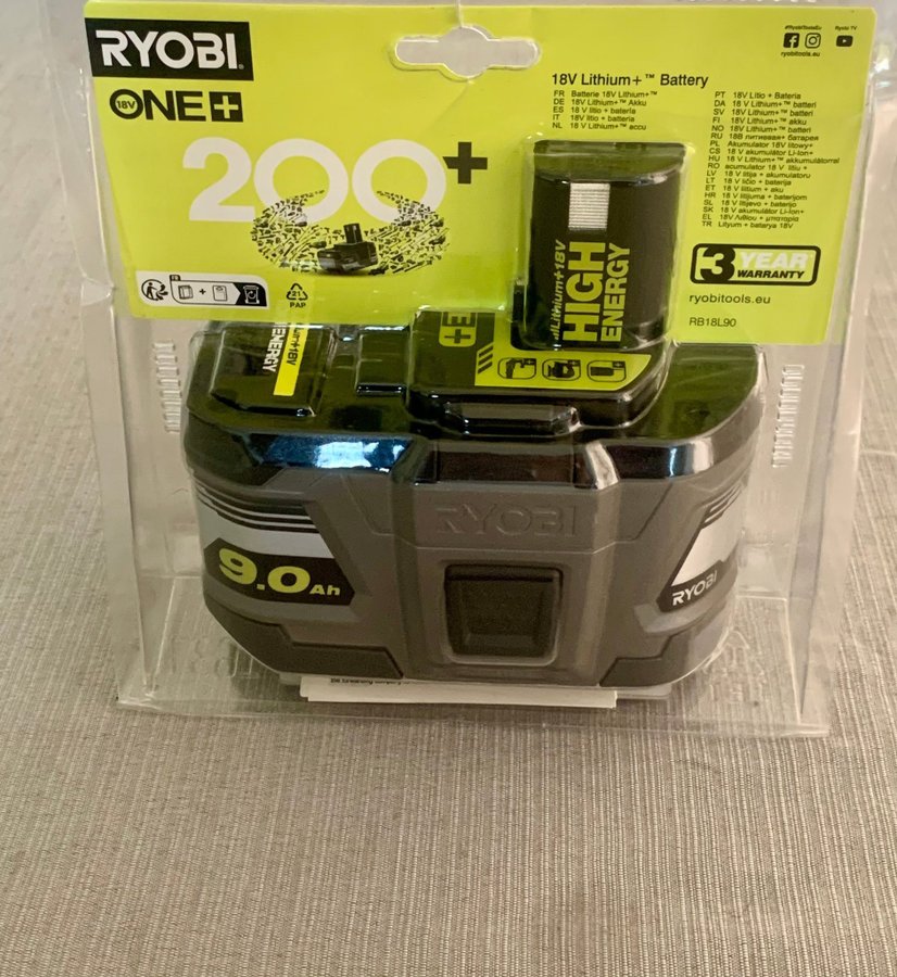 Ryobi ONE+ 18V 9.0Ah batteri NYTT!