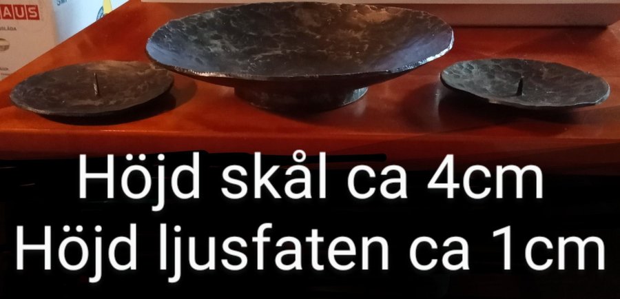 1st skål  2st ljusfat, handsmidda, metall, Harry Eriksson