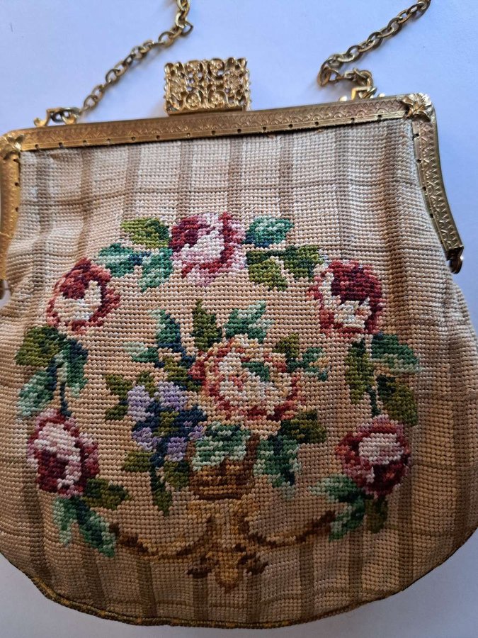 antik väska, vintage, handbroderad handväska