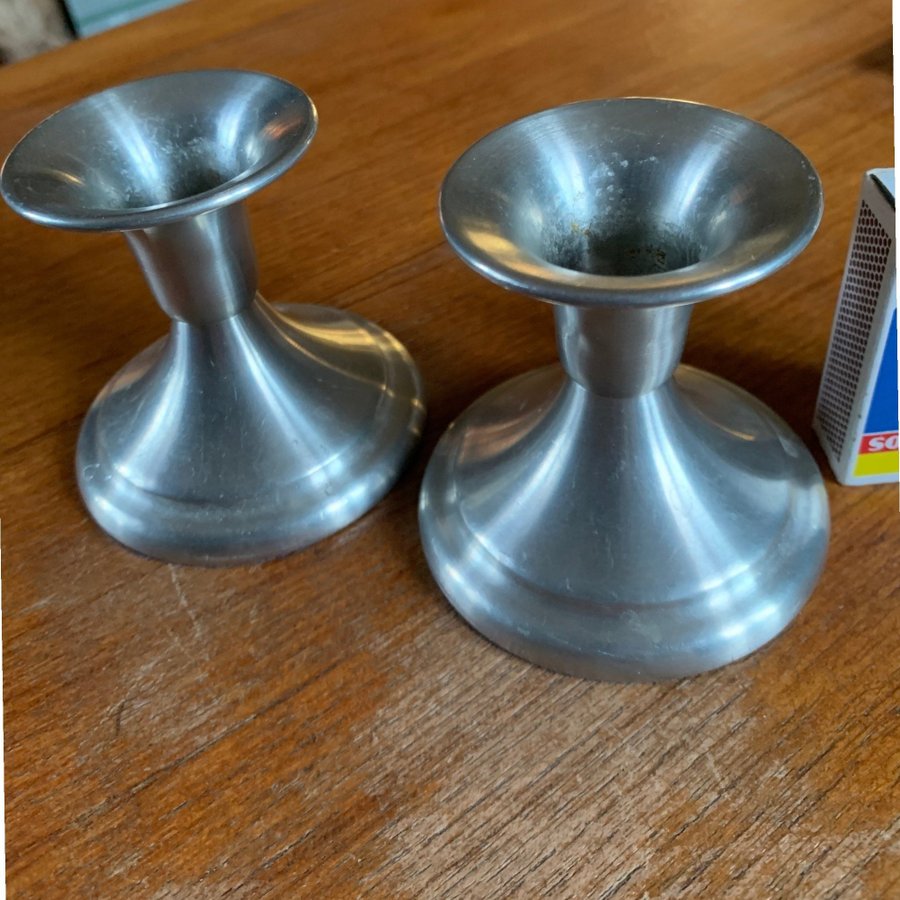 Vintage - 2 Söta Tennljusstakar - Pewter Norway