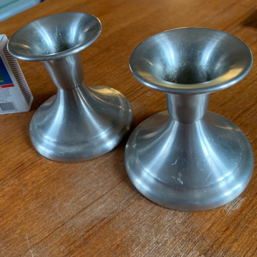 Vintage - 2 Söta Tennljusstakar - Pewter Norway