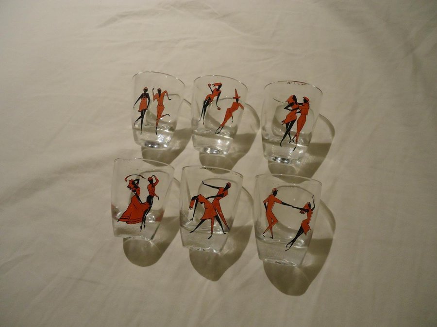 Snaps Shot Vodka glas 6 st 55 x 45 cm motiv dansös och dansare Made in France
