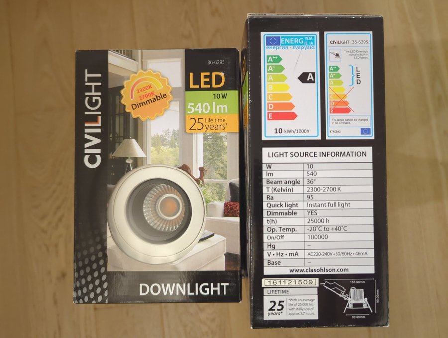 Downlight LED PRO 230 V, 10W, 540lm, 2300-2700K, IP44, 10st, garanti och kvitto!