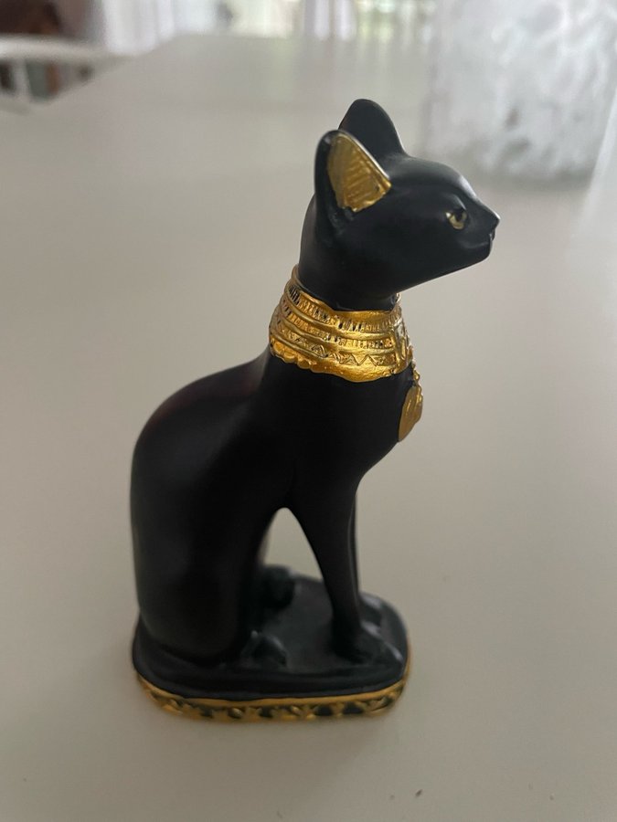 Egyptisk svart kattstatyett sfinx sphynx katt kattfigurin vintage