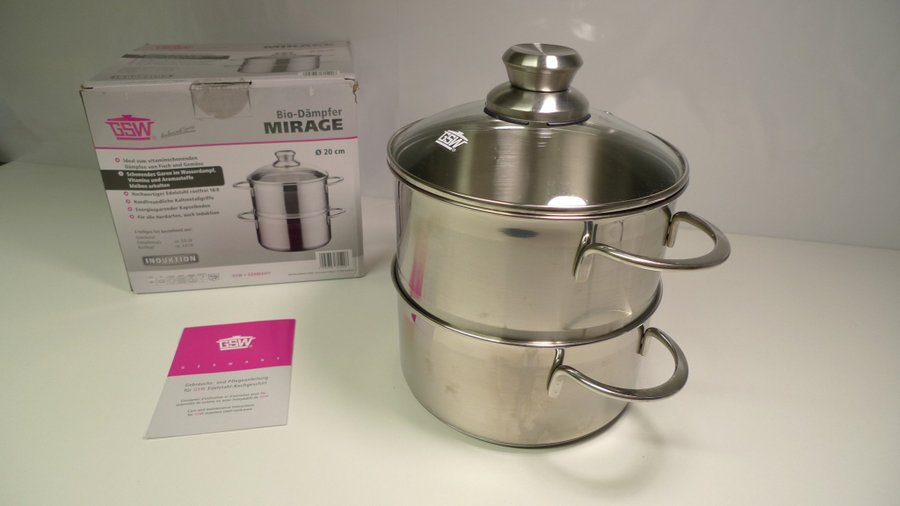 BID! GSW Stainless Steel Steamer with Insert, Silver, 20 cm!