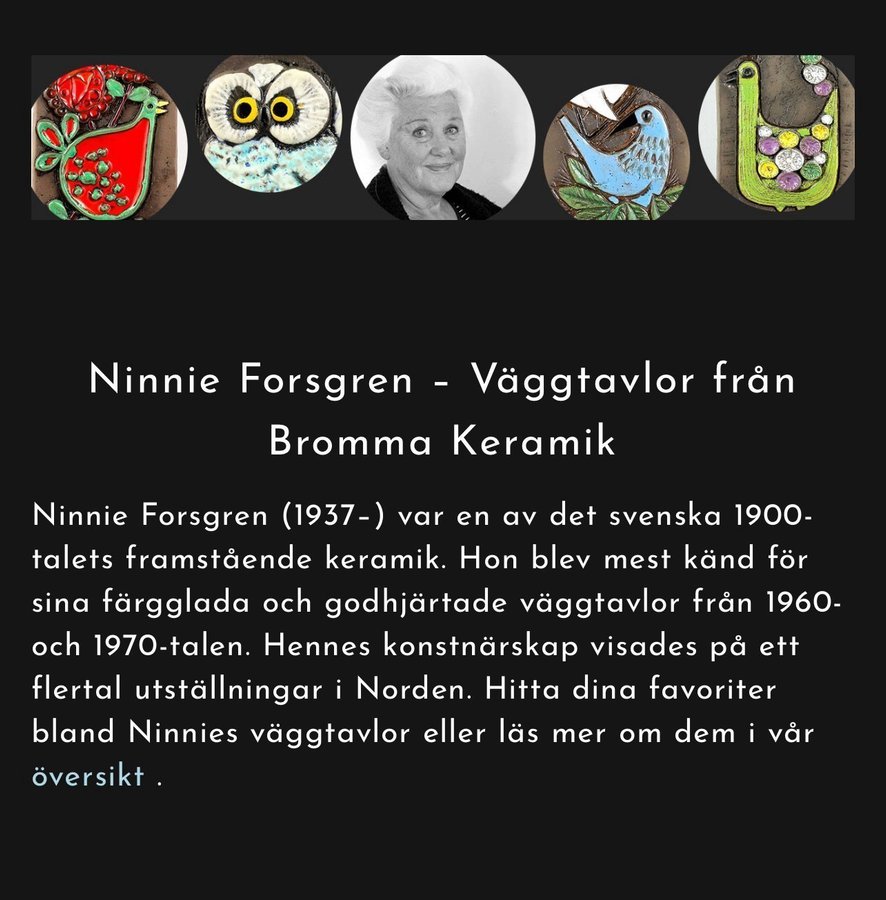 Retro keramiktavla väggrelief Ateljé Ninnie Keramik Bromma. Numrerad  signerad