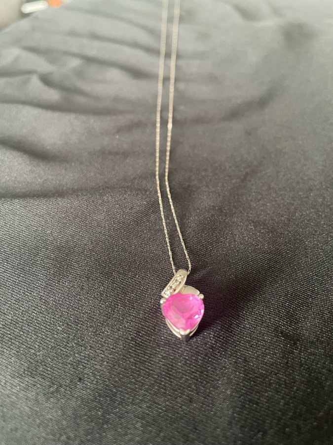 Zales Silver Necklace with Pink Sapphire Heart