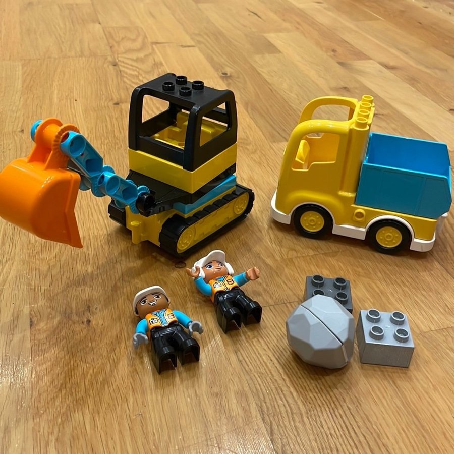 Lego Duplo Byggset med grävmaskin, lastbil, figurer och stenar