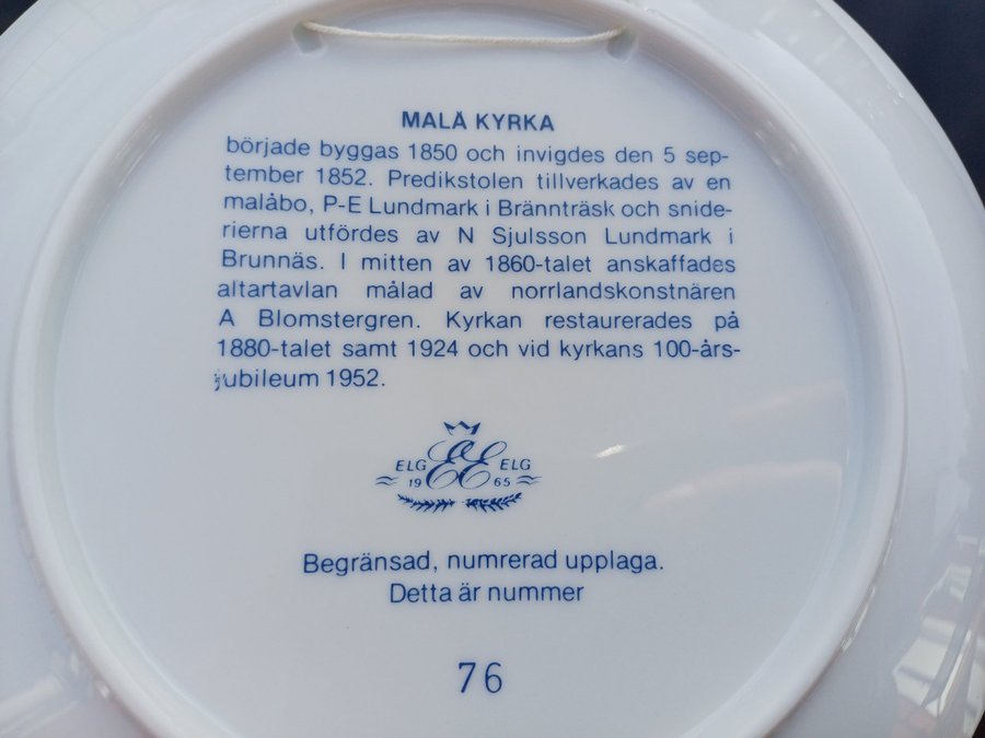 Malå Kyrka tallrik samlartallrik