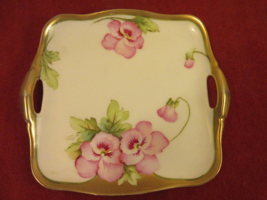 VINTAGE SERVERINGFAT,HANDPAINTED PENSEER-GULDKANT, ENGLAND SANNOLIKT