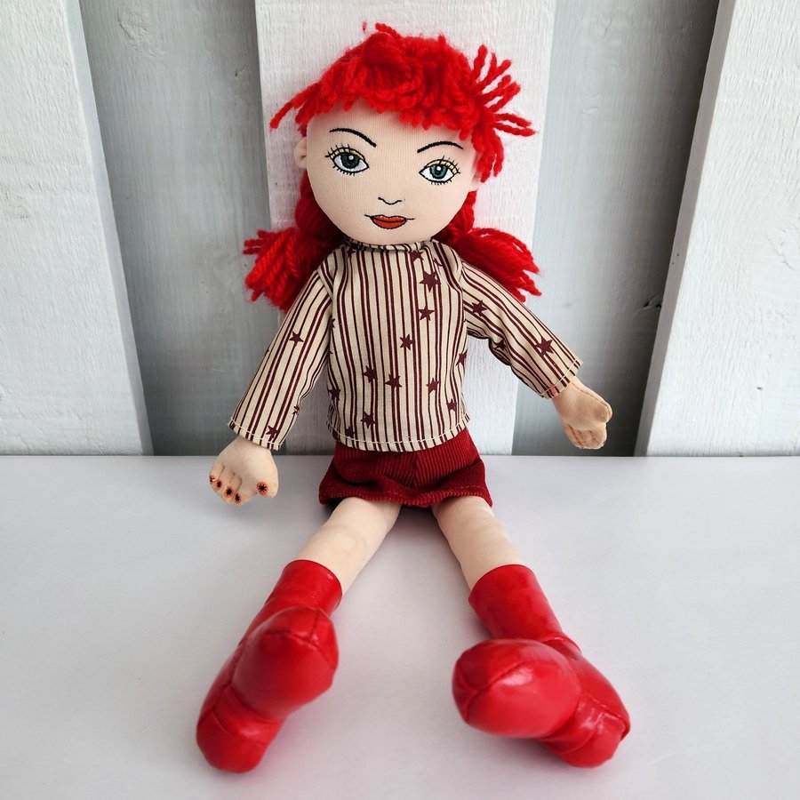 Cloth  Yarn Doll Green Eyes Red Hair Go Go Boots Fingernails