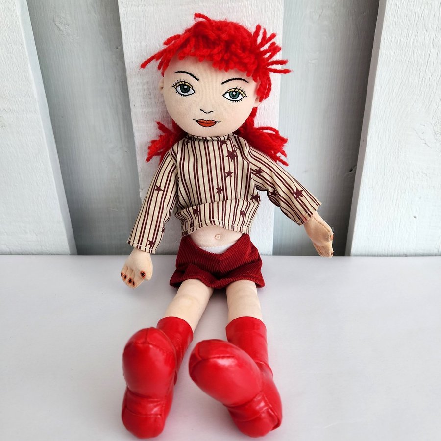 Cloth  Yarn Doll Green Eyes Red Hair Go Go Boots Fingernails