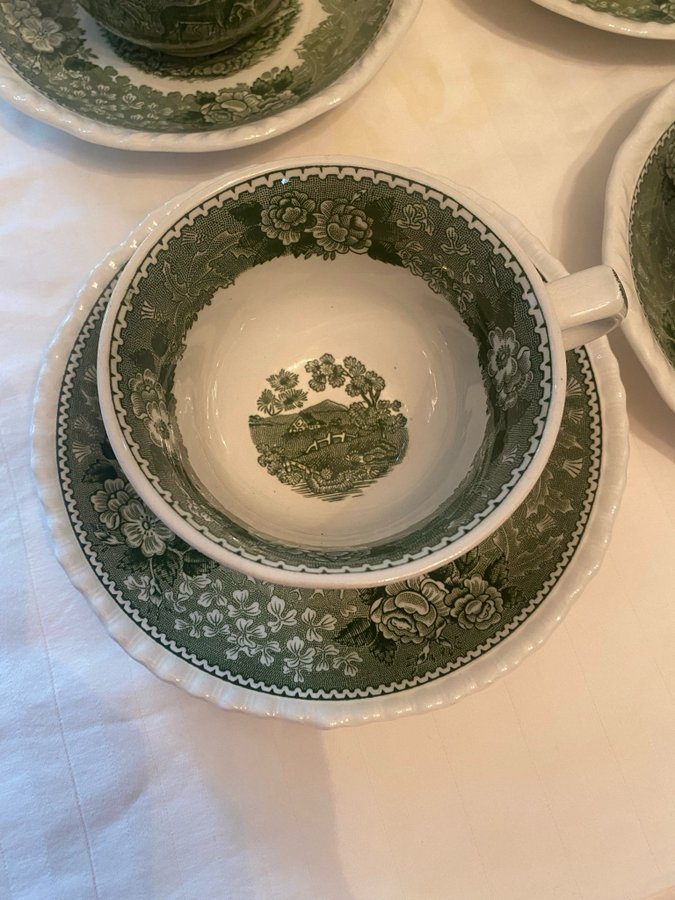 Adams Wedgwood England 6 koppar  fat grönt vintage porslin