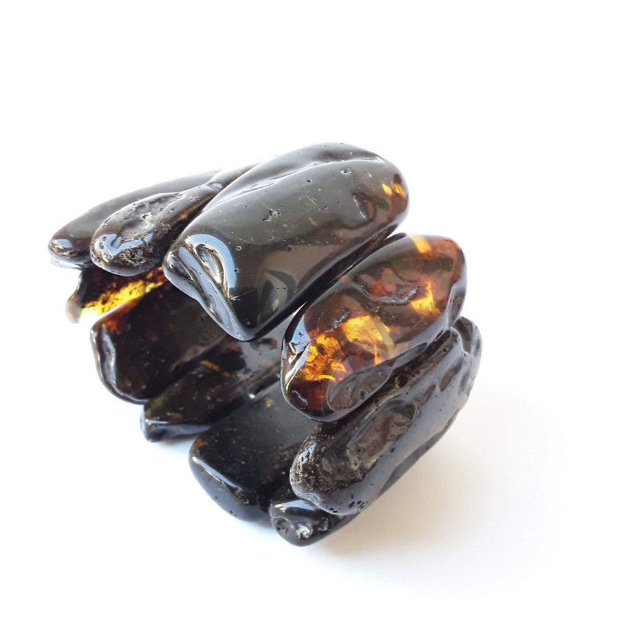 Baltic amber gemstone wide stretchy bracelet large black amber luxury bracelet