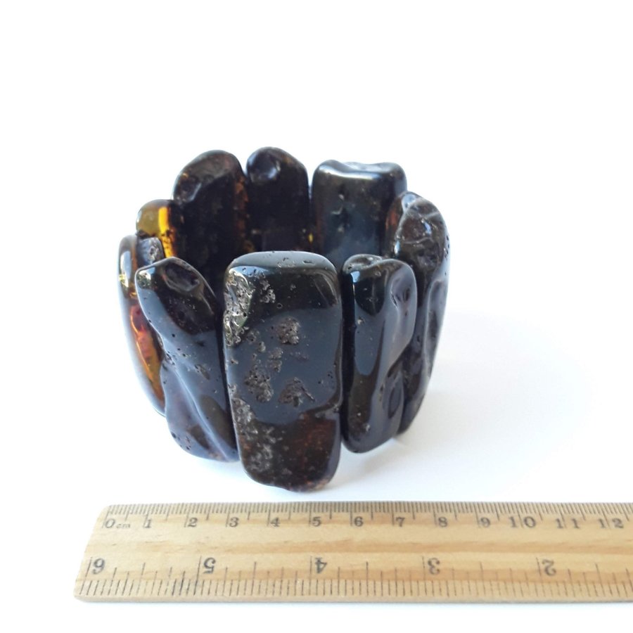 Baltic amber gemstone wide stretchy bracelet large black amber luxury bracelet