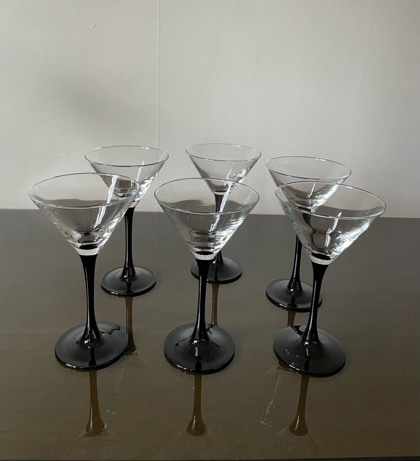 Retro Luminarc France Domino | 6 st Cocktailglas med svart fot