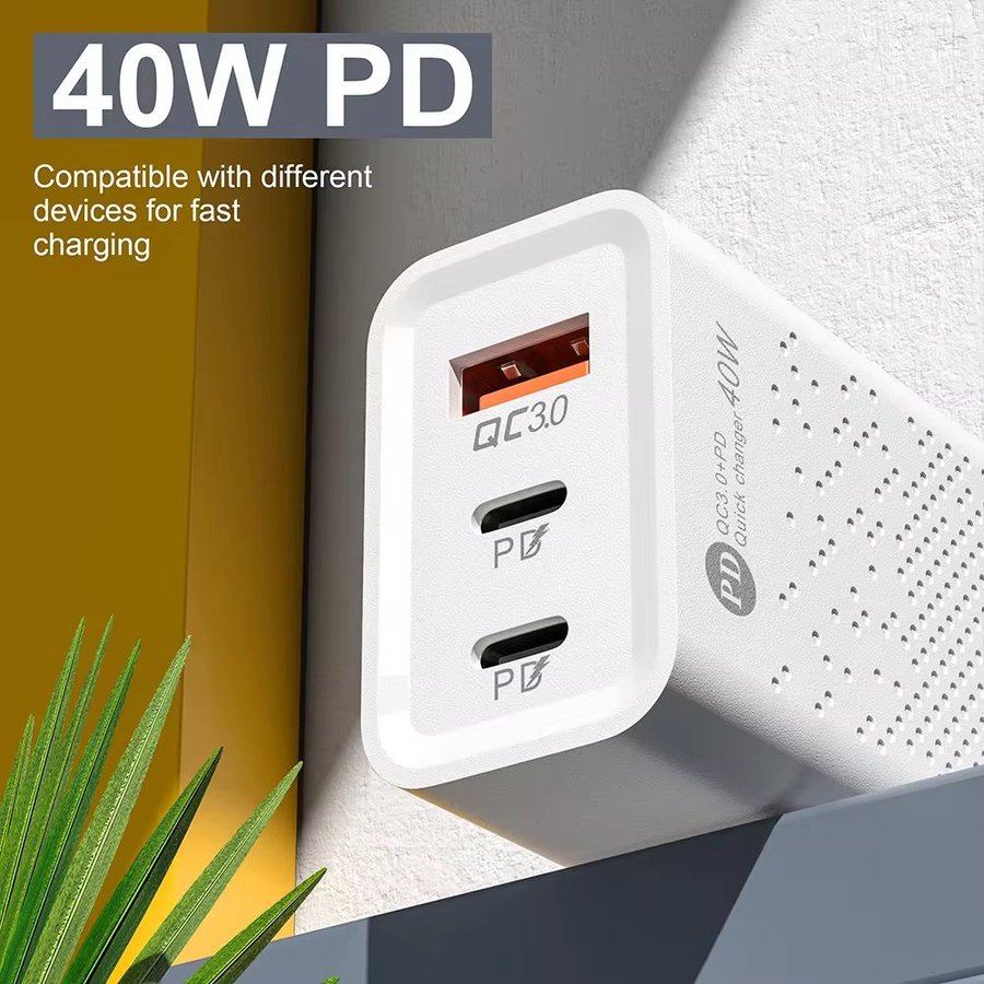 Väggadapter 40W - med USB och Type-C