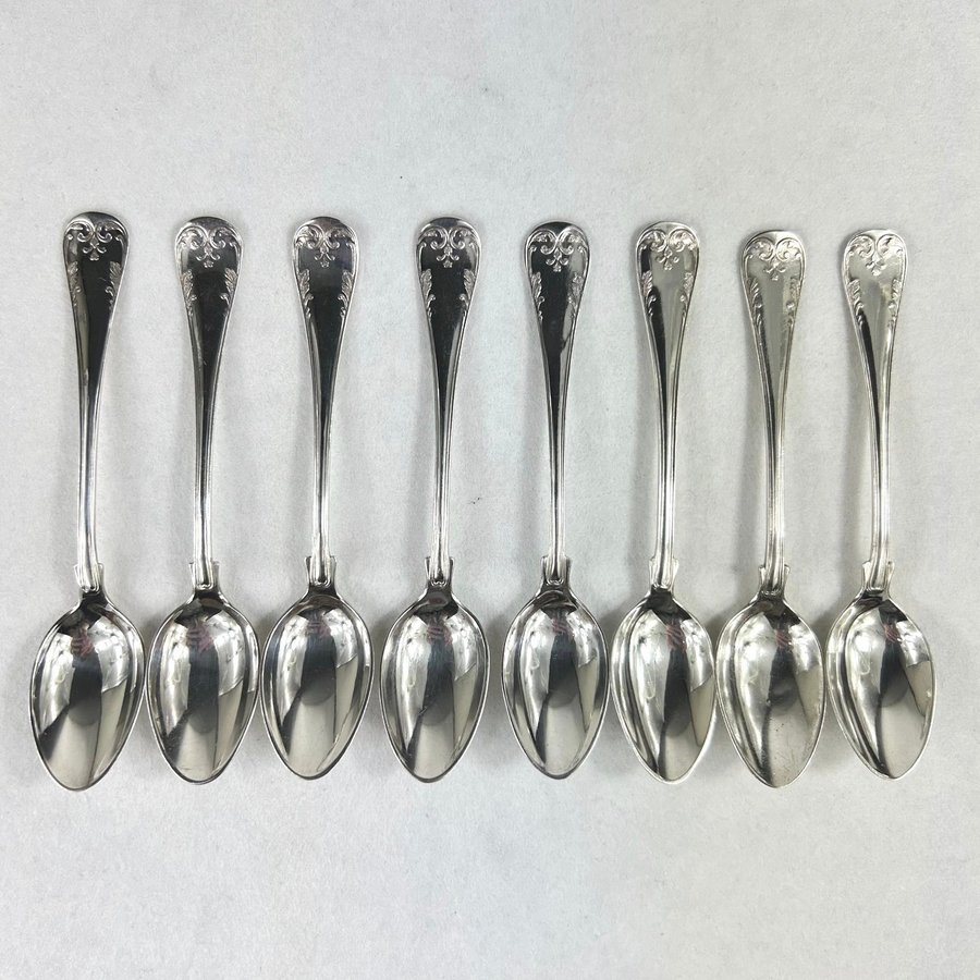 8st Teskedar Kaffeskedar i Nysilver, Franska Liljan, Vintage