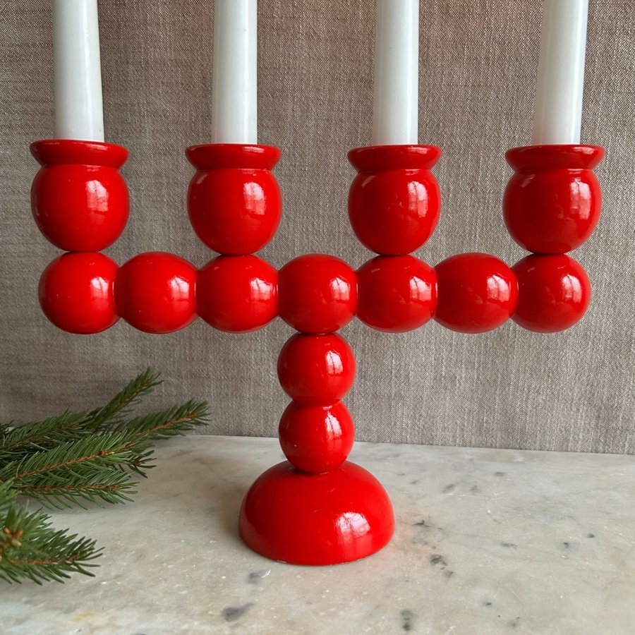 Kulljusstake Adventsljusstake Röd Bemålad Ljusstake Advent Jul Julpynt Retro