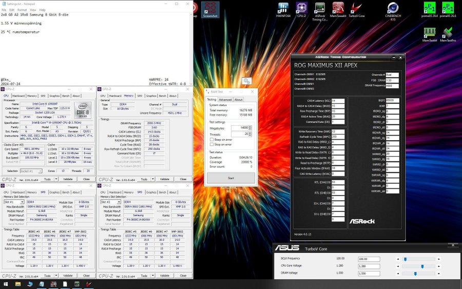 G.Skill 16 GB (2x8 GB) top bin B-die: DDR4-3600 CL14-14-14 XMP -> 4000+ CL 14 OC