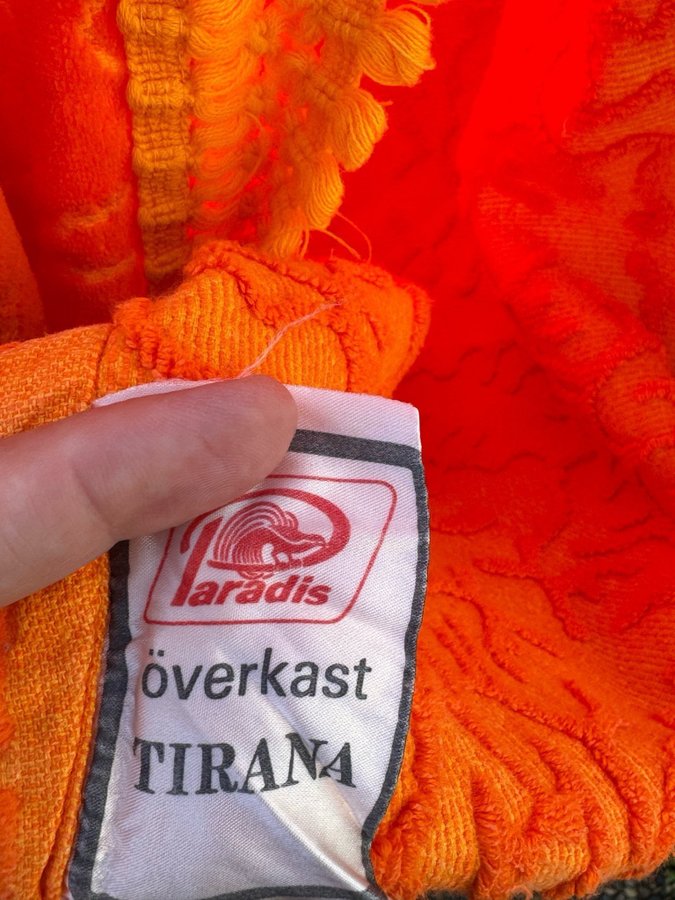 Vintage Överkast i orange frotte tyg- Dansk retro design 70s