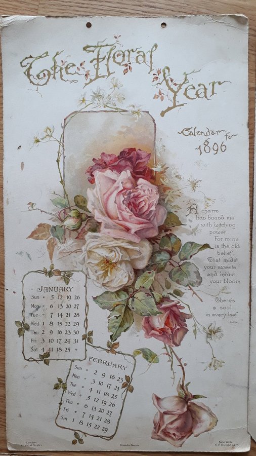 Vacker poetisk blomsterkalender från 1896(?)