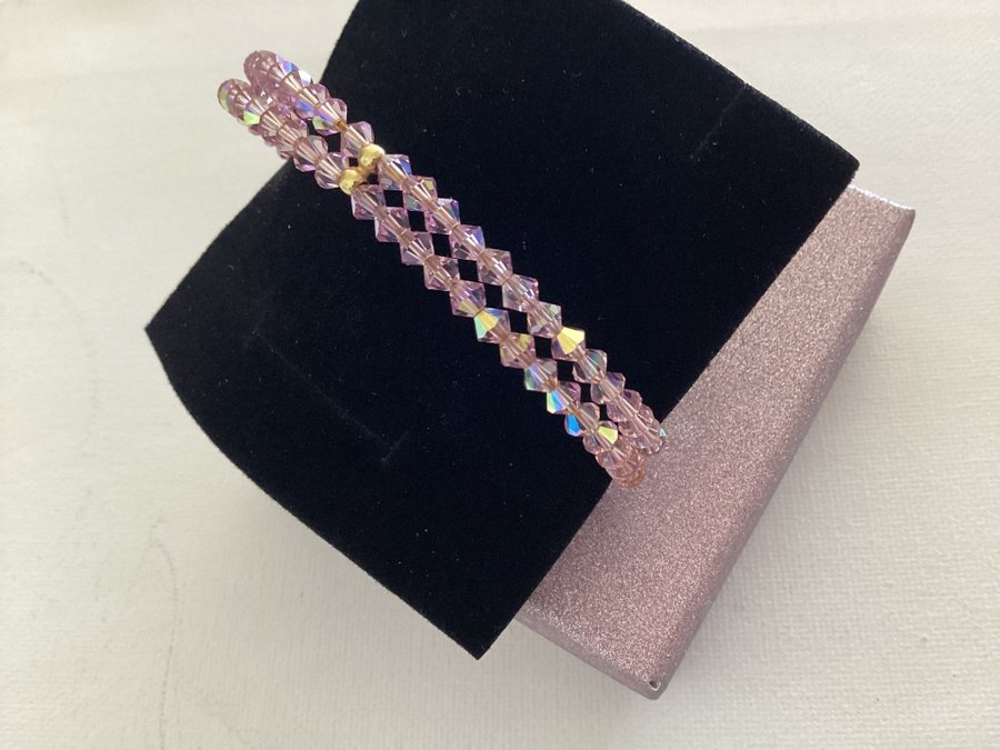 Italienska styvt öppet armband Swarovski kristaller dubbla rader rosa lila