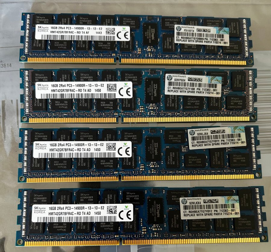 64GB (4st 16GB) DDR3 ECC RDIMM 1866MHz