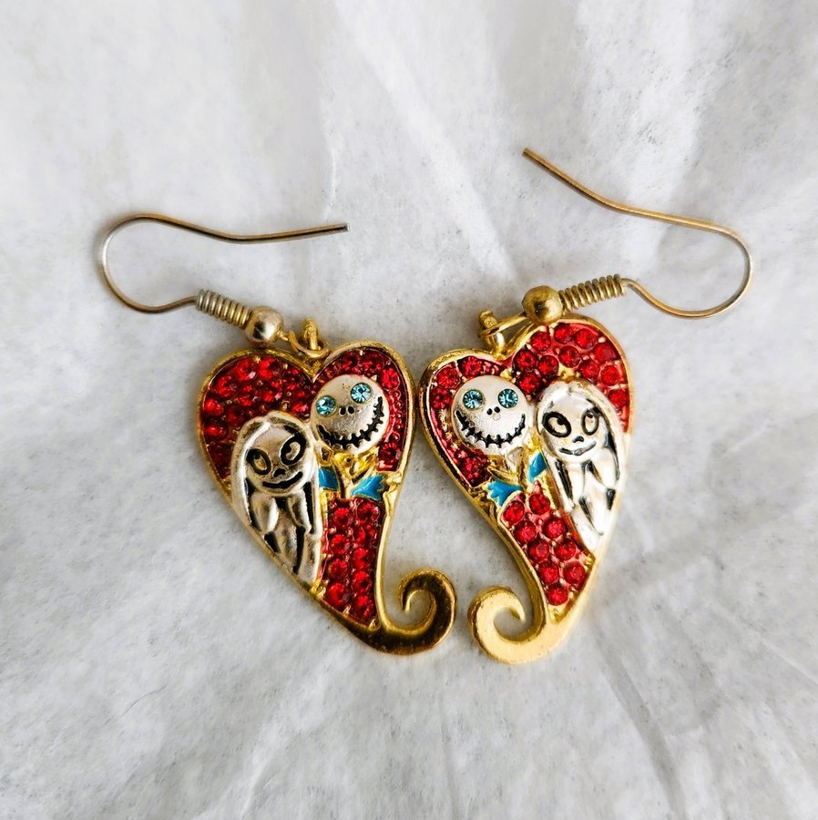 Jack  Sally Rhinestone Heart-Shaped Earrings "Nightmare Before Christmas"