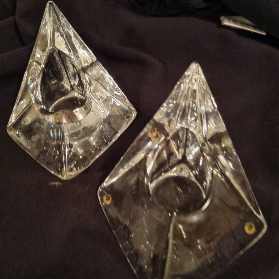 Vintage 2st Glasljusstakar Pyramidform glas/crystal