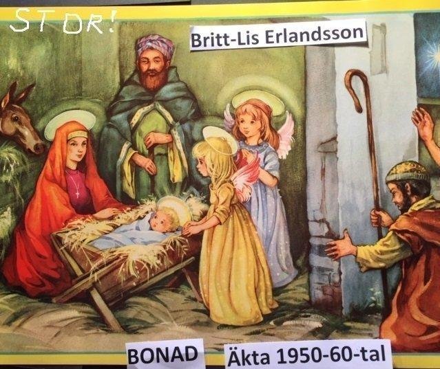 BRITT-LIS Erlandsson: Jesus krubba1950-60-t Pappersbonad75x40cm Julbonad