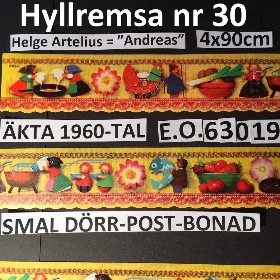 Hyllremsa 30 HELGE ARTELIUS: Påsk-mat lagas PappersBONAD1963 Hyllbård 4x90cm