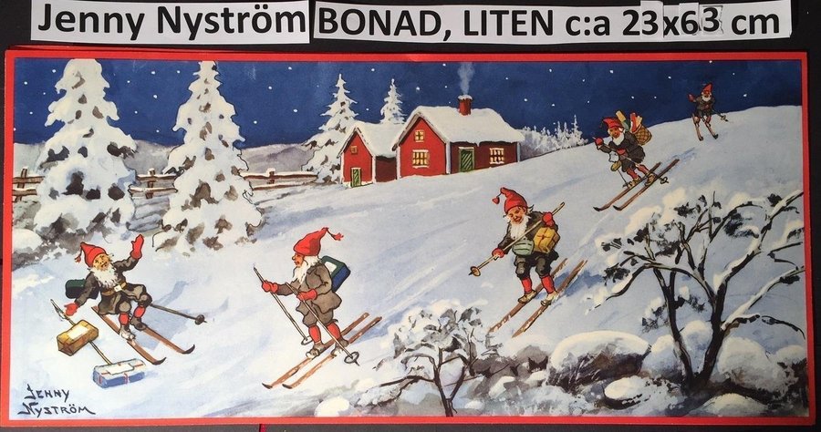 Jenny Nyström: Tomteskidbacke BONADLITEN62x231930-40tPappersbonad Julbonad