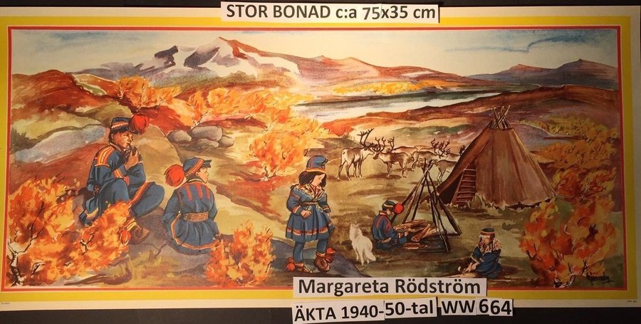 Margareta Rödström: Same-by i höst WW664 1940-50t STOR PappersBONAD 75x35cm