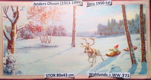 STOR ANDERS OLSSON:Tomte-ren-pulkaWW7711950tal Pappersbonad Julbonad40x80