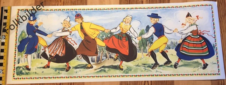 Margareta RÖDSTRÖM: Folkdansen Pappersbonad Äkta 1948-1951 WW123 62x23cm