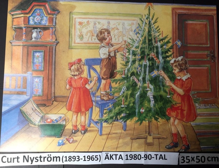 CURT NYSTRÖM- JULBONAD: Gran kläds 1980-90t Pappersbonad 35x50